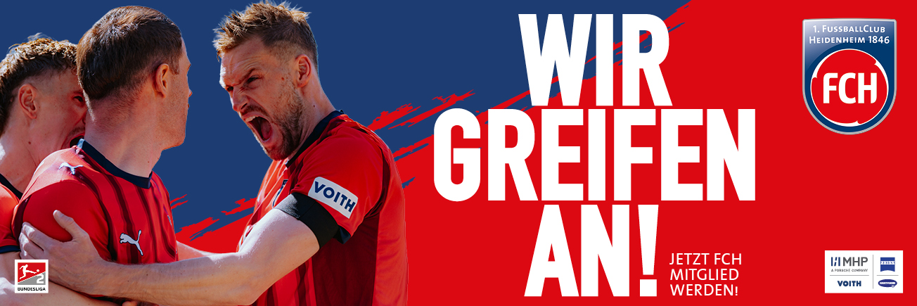 FCH-Spieler und Schriftzug Wir greifen an